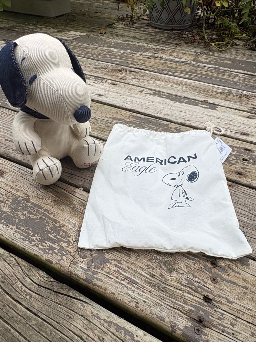 American Eagle Outfitters Snoopy Plush Toy with Drawstring Bag